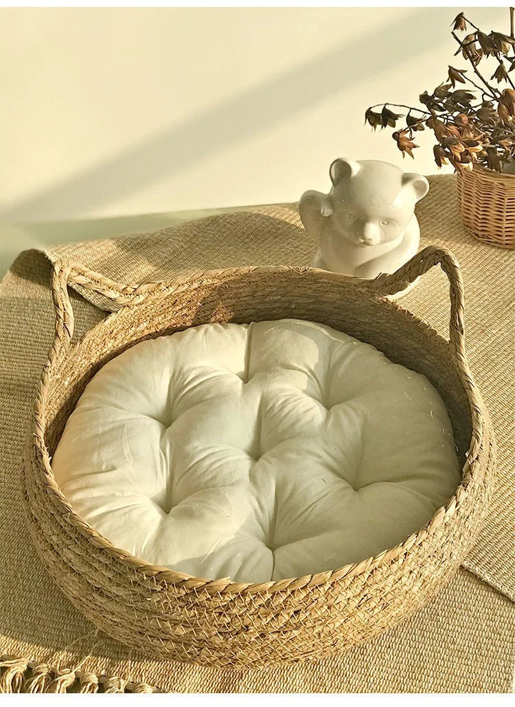 Four Seasons Cat Bed Woven Removable Upholstery Sleeping House Cat Scratch Floor Rattan Washable Cats Pet Products Accessories