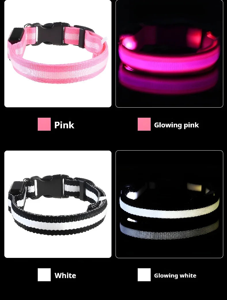 Dog Collar Nylon LED Night Safety Flashing Glow In The Dark Pet Dog Leash pet Dogs Luminous Fluorescent  dog accessories collar