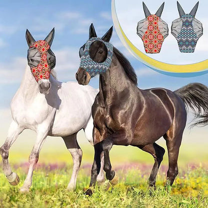 Horse Fly Mask 3D Design Supplies Ergonomics Pet Summer Eye Shield Anti Mosquito Ear Half Face Mesh Fly Protective Cover Parts