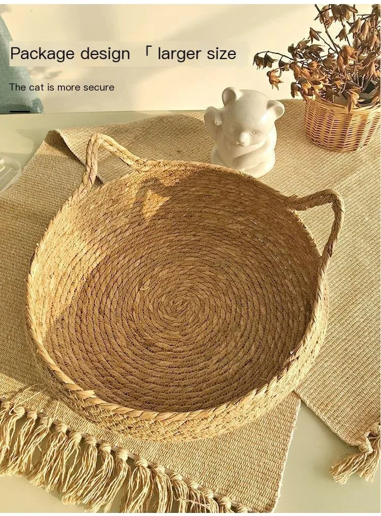 Four Seasons Cat Bed Woven Removable Upholstery Sleeping House Cat Scratch Floor Rattan Washable Cats Pet Products Accessories