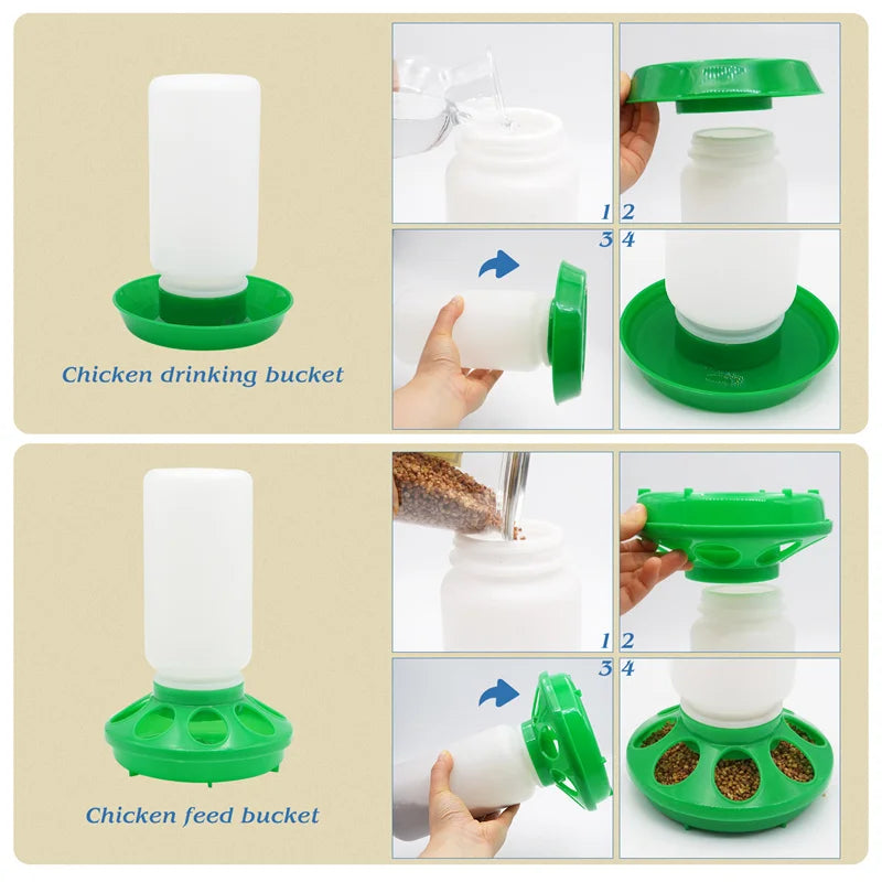 Poultry New Thickened Feeder and Drinker Water Food Dispenser Automatic Chicken Birds Chick Waterer Feeding Bucket Container 1L