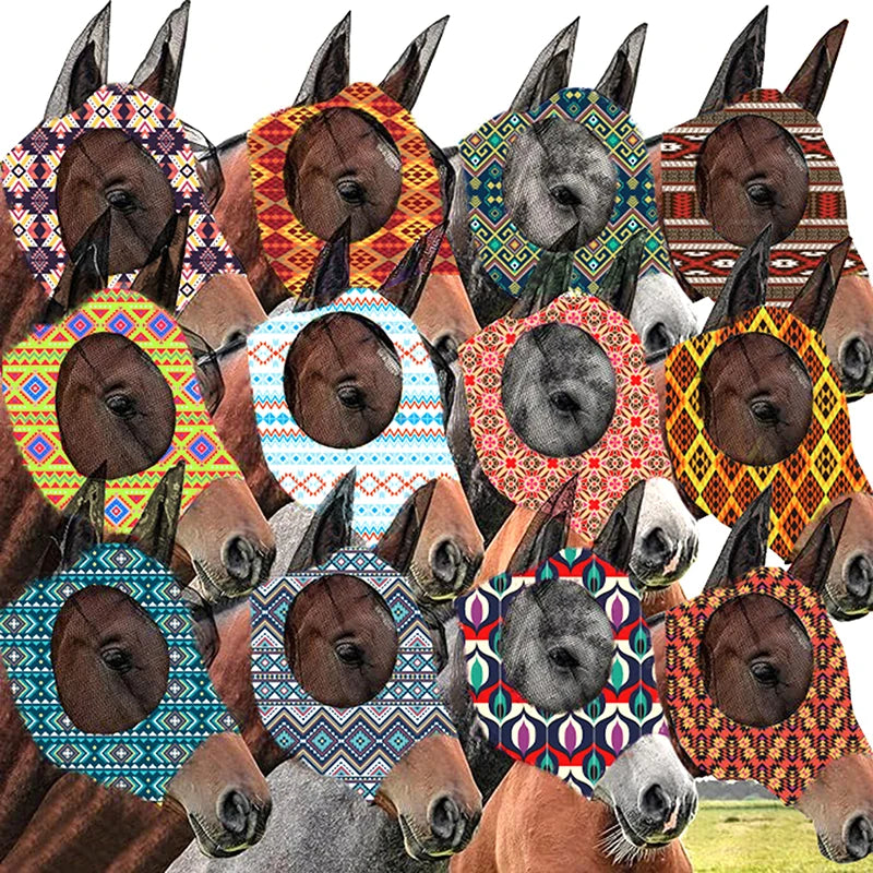 Horse Fly Mask 3D Design Supplies Ergonomics Pet Summer Eye Shield Anti Mosquito Ear Half Face Mesh Fly Protective Cover Parts