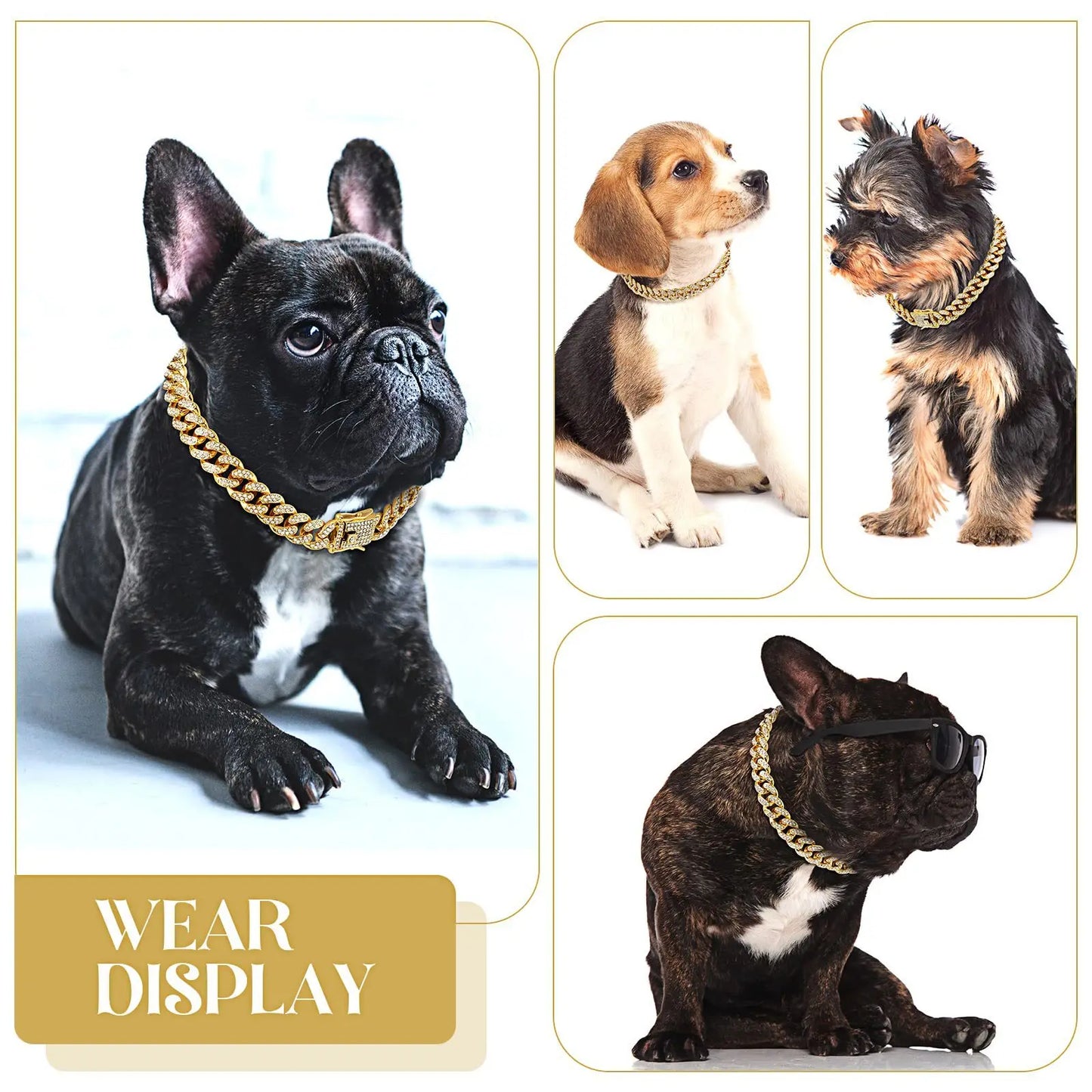 Dog Gold Chain Diamond Collar with Secure Buckle, Pet Cat Collar Jewelry Accessories