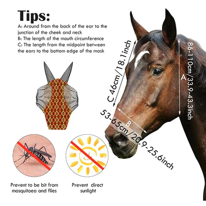 Horse Fly Mask 3D Design Supplies Ergonomics Pet Summer Eye Shield Anti Mosquito Ear Half Face Mesh Fly Protective Cover Parts