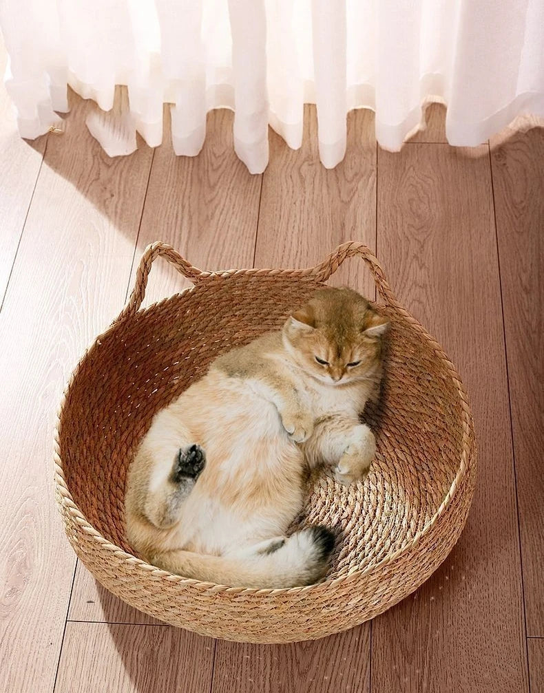 Four Seasons Cat Bed Woven Removable Upholstery Sleeping House Cat Scratch Floor Rattan Washable Cats Pet Products Accessories