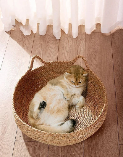 Four Seasons Cat Bed Woven Removable Upholstery Sleeping House Cat Scratch Floor Rattan Washable Cats Pet Products Accessories