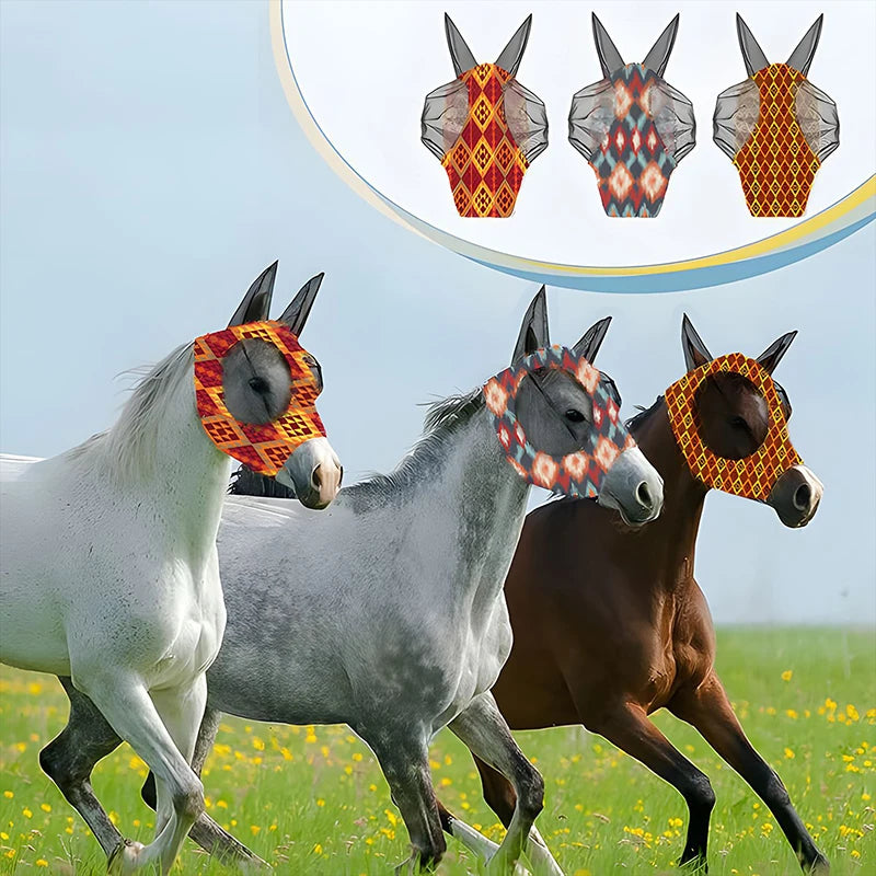 Horse Fly Mask 3D Design Supplies Ergonomics Pet Summer Eye Shield Anti Mosquito Ear Half Face Mesh Fly Protective Cover Parts