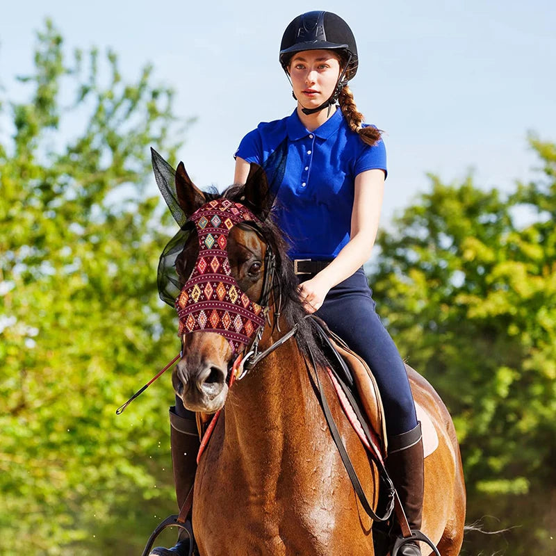 Horse Fly Mask 3D Design Supplies Ergonomics Pet Summer Eye Shield Anti Mosquito Ear Half Face Mesh Fly Protective Cover Parts