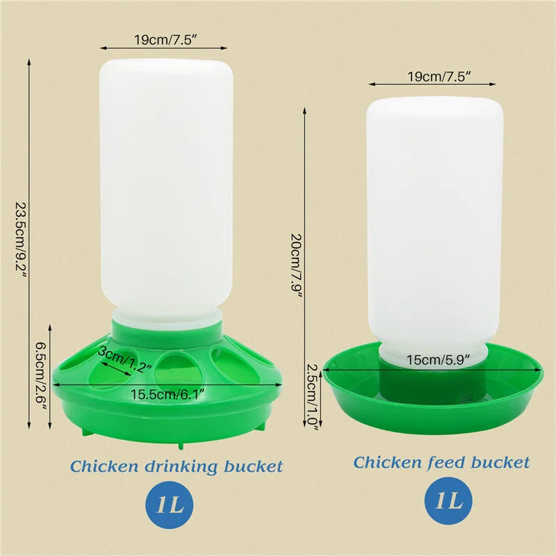 Poultry New Thickened Feeder and Drinker Water Food Dispenser Automatic Chicken Birds Chick Waterer Feeding Bucket Container 1L